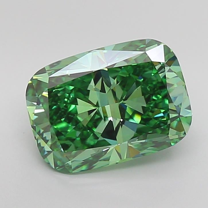 4.47 Ct. Fancy Vivid Green Cushion Lab Grown Diamond