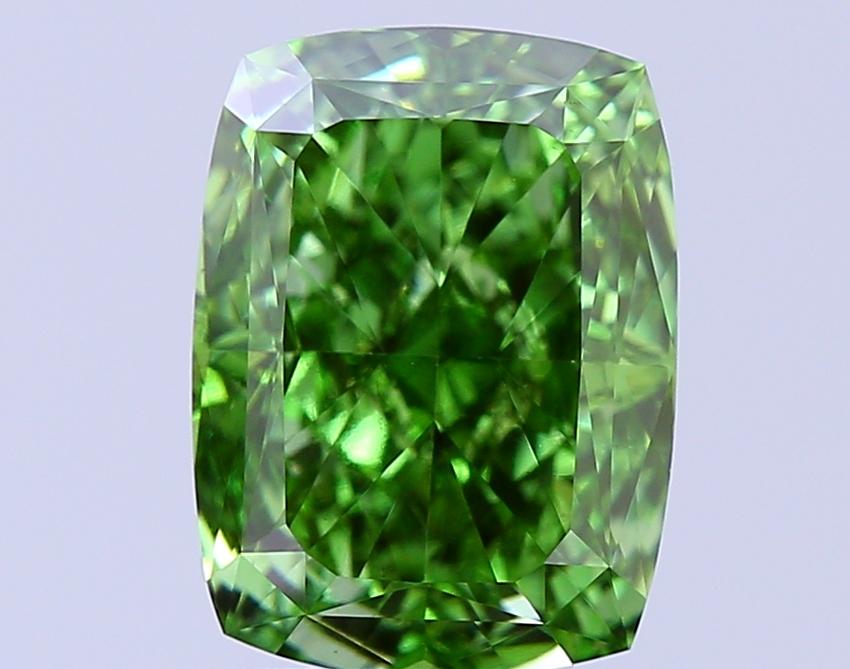 1.97 Ct. Fancy Vivid Green Cushion Lab Grown Diamond