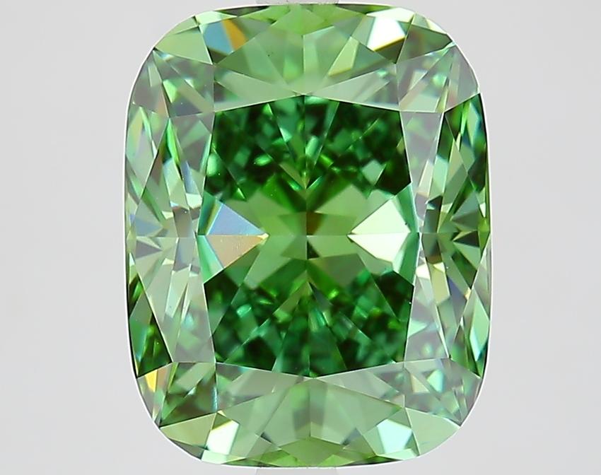 5.09 Ct. Fancy Vivid Green Cushion Lab Grown Diamond