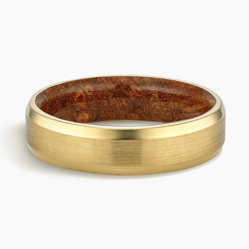 18K Yellow Gold Maple Burl Wood Satin Finish 6mm Wedding Ring