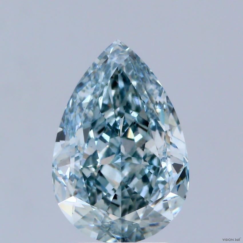 3.02 Ct. Fancy Intense Greenish Blue Pear Lab Grown Diamond