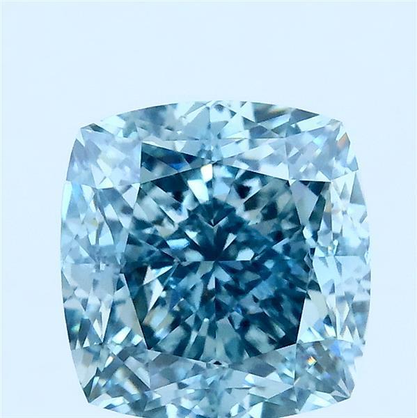 3.01 Ct. Fancy Vivid Greenish Blue Cushion Lab Grown Diamond