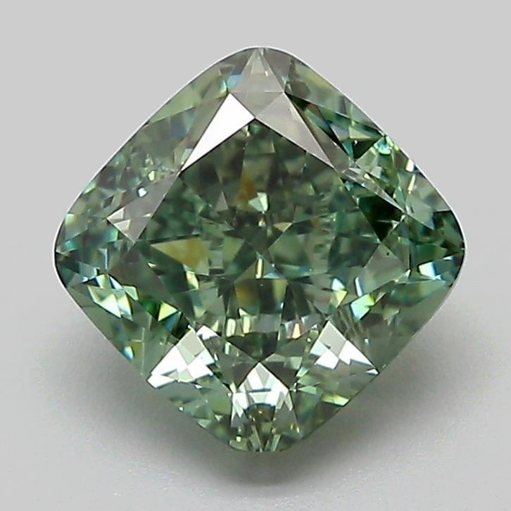 2.10 Ct. Fancy Vivid Green Cushion Lab Grown Diamond