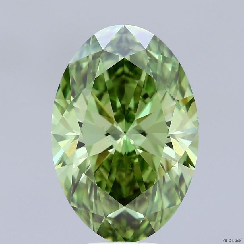 6.08 Ct. Fancy Vivid  Green Oval Lab Grown Diamond