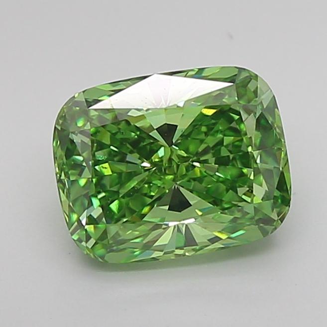 1.71 Ct. Fancy Vivid Green Cushion Lab Grown Diamond