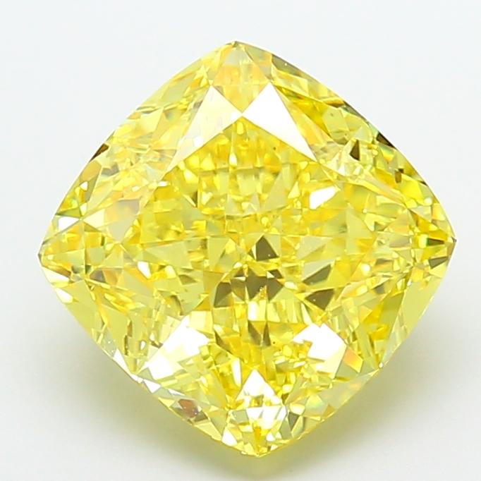 6.53 Ct. Fancy Vivid Yellow Cushion Lab Grown Diamond