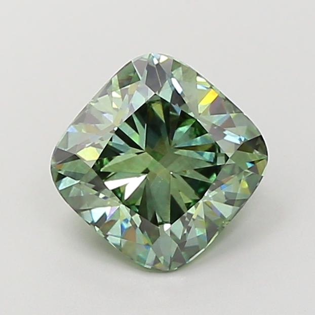 3.03 Ct. Fancy Vivid Green Cushion Lab Grown Diamond