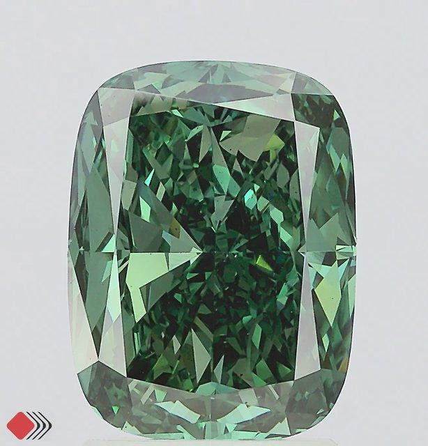 2.62 Ct. Fancy Vivid Green Cushion Lab Grown Diamond