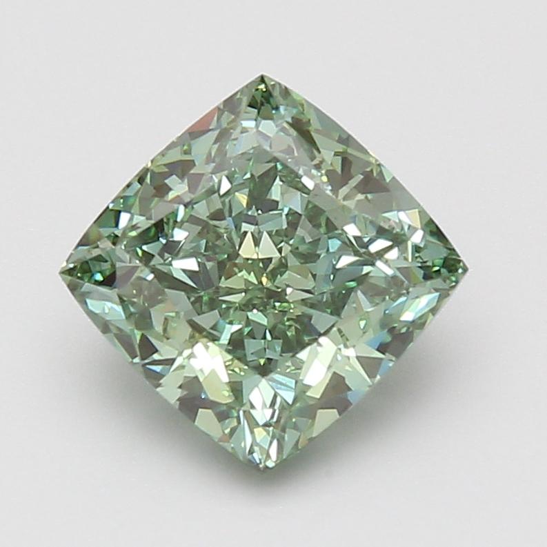 3.11 Ct. Fancy Vivid Green Cushion Lab Grown Diamond