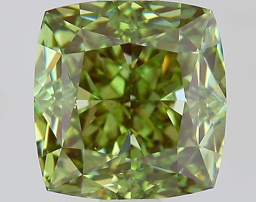 2.05 Ct. Fancy Vivid Green Cushion Lab Grown Diamond
