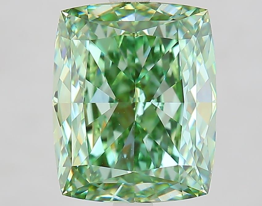 5.04 Ct. Fancy Vivid Green Cushion Lab Grown Diamond