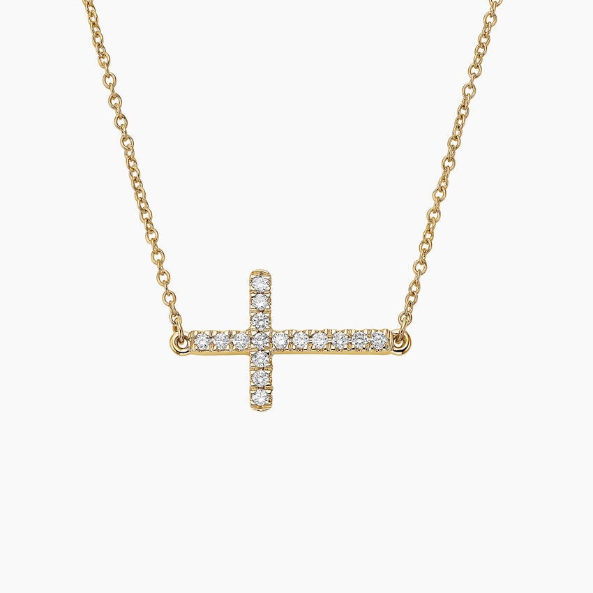 14K Yellow Gold Sideways Cross Lab Diamond Pendant Necklace (1/6 ct. tw.)