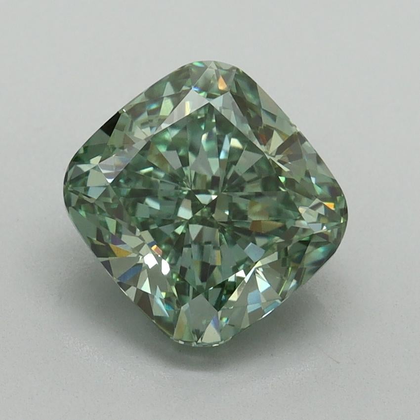 2.51 Ct. Fancy Vivid Green Cushion Lab Grown Diamond