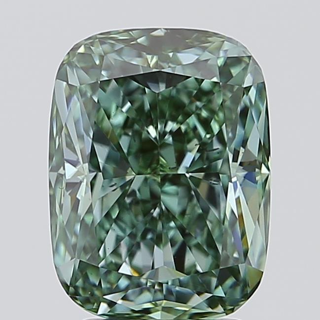 3.03 Ct. Fancy Vivid  Green Cushion Lab Grown Diamond