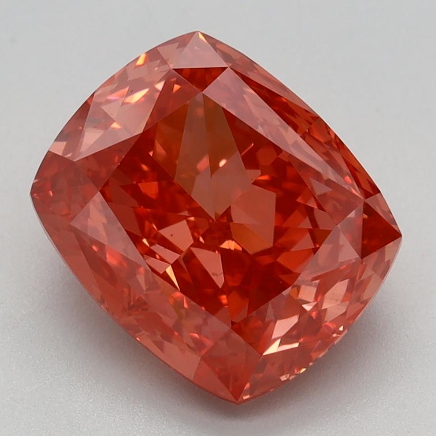 3.18 Ct. Fancy Vivid Orangy Pink Cushion Lab Grown Diamond