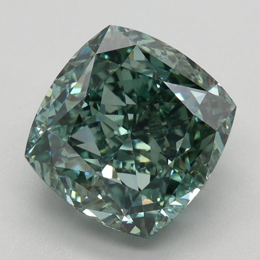 3.37 Ct. Fancy Vivid Green Cushion Lab Grown Diamond