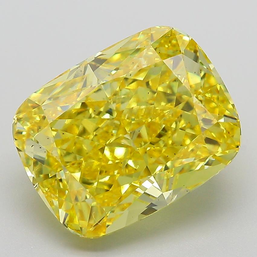 7.57 Ct. Fancy Vivid  Yellow Cushion Lab Grown Diamond
