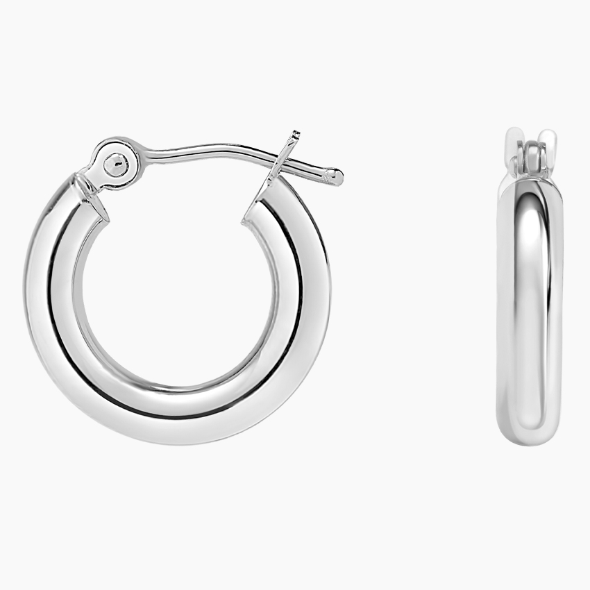 14K White Gold 3mm Huggie Perfect Hoop Earrings