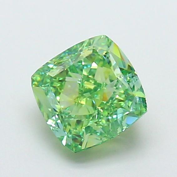 1.94 Ct. Fancy Vivid Green Cushion Lab Grown Diamond