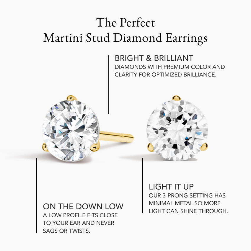 18K Yellow Gold Perfect Martini Lab Diamond Stud Earrings (3 ct. tw.)