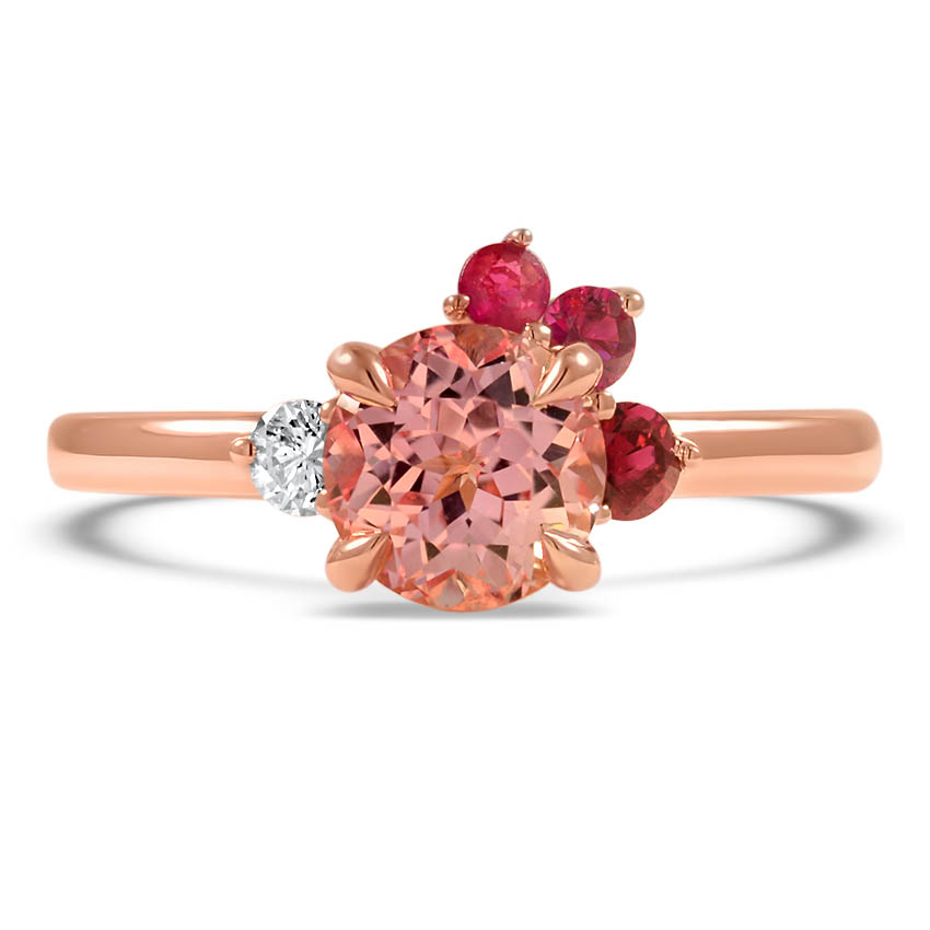 Custom Ombré Ruby and Peach Sapphire Diamond Ring