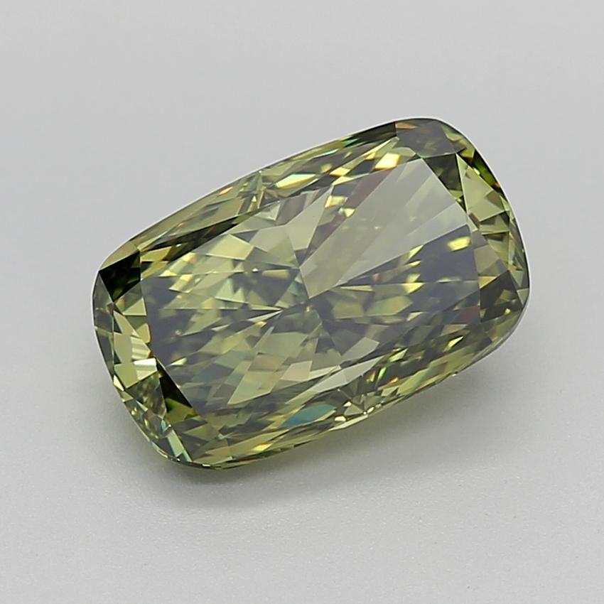 3.04 Ct. Fancy Vivid  Green Cushion Lab Grown Diamond