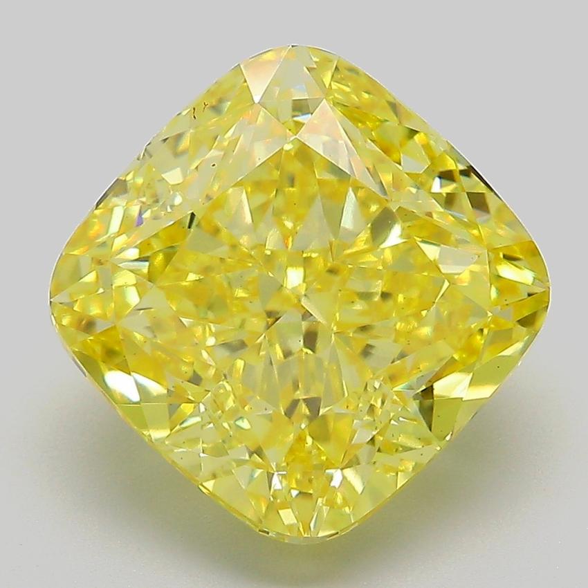7.17 Ct. Fancy Vivid Yellow Cushion Lab Grown Diamond