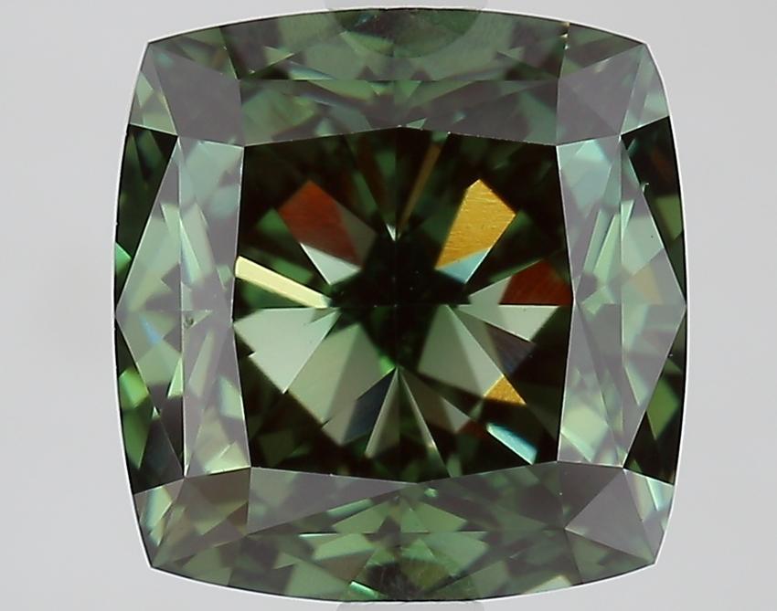 3.28 Ct. Fancy Vivid Green Cushion Lab Grown Diamond