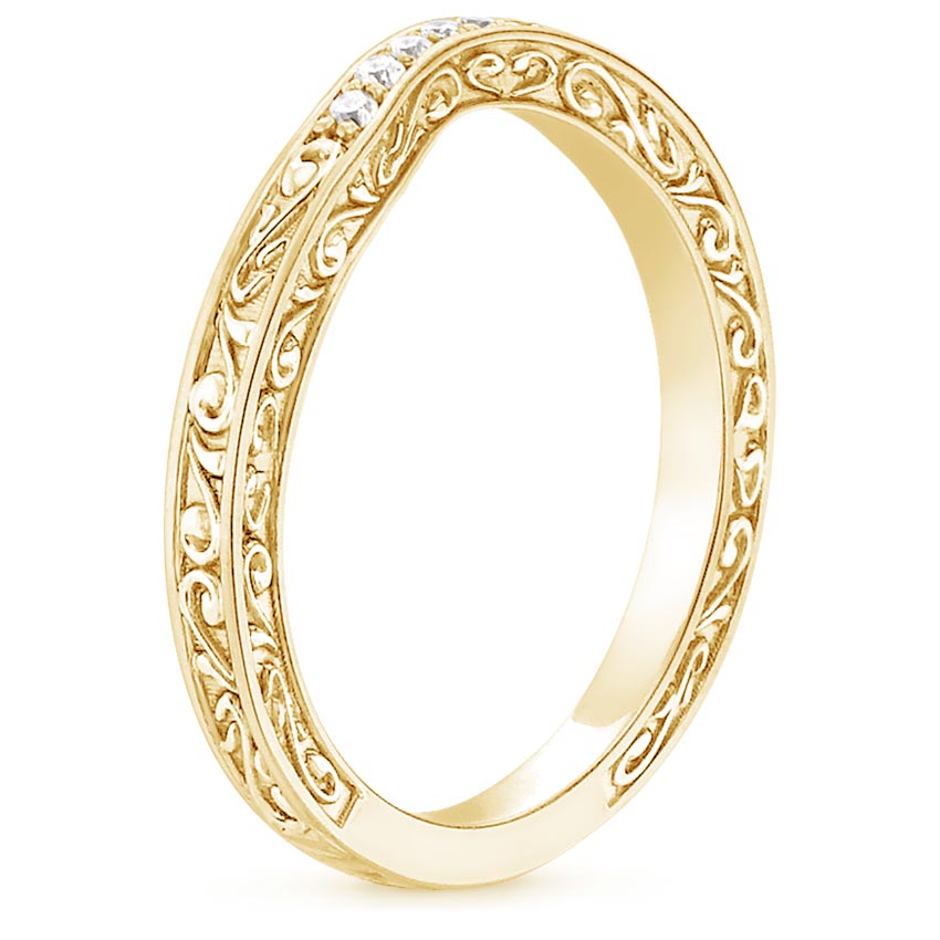 18K Yellow Gold Delicate Antique Scroll Contoured Diamond Ring, large side view