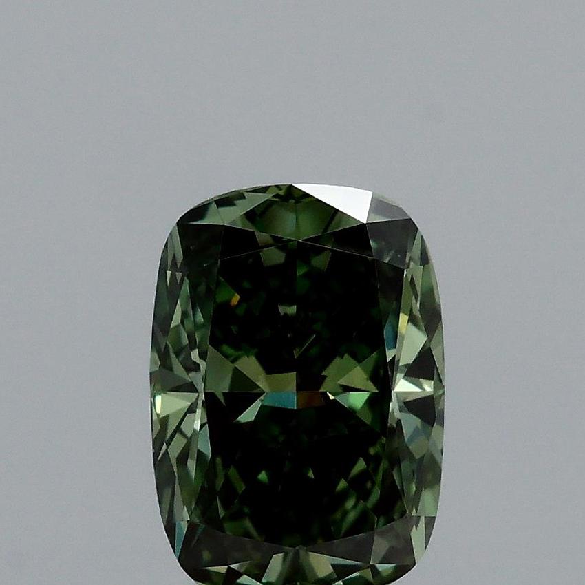 1.57 Ct. Fancy Vivid Green Cushion Lab Grown Diamond