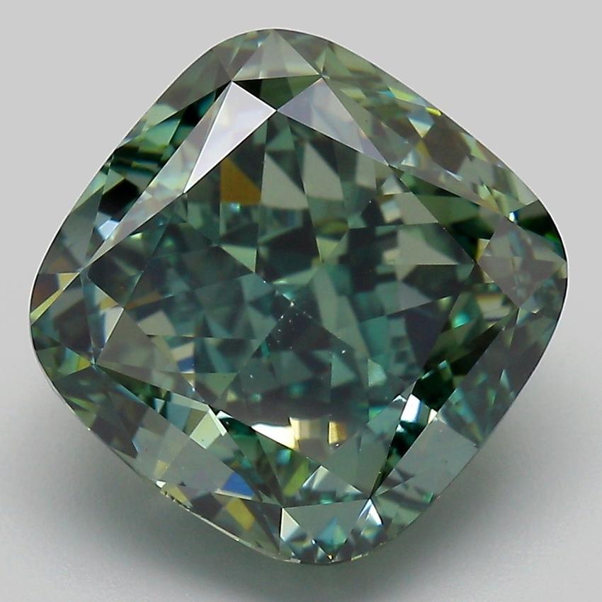 8.80 Ct. Fancy Vivid  Green Cushion Lab Grown Diamond