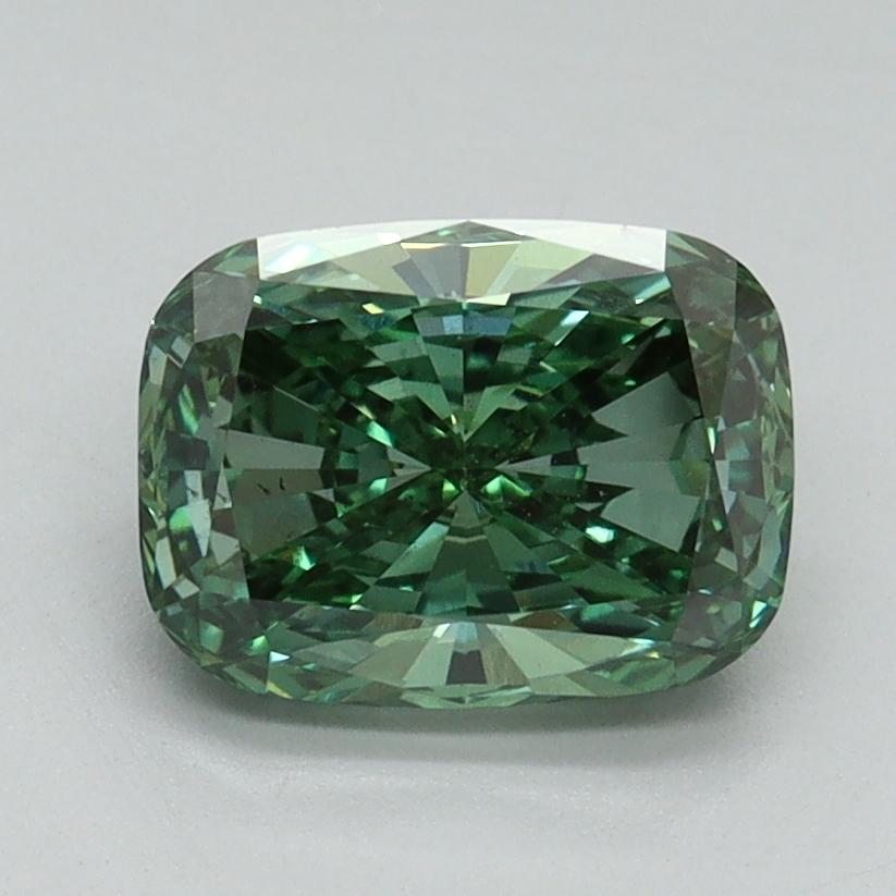 1.51 Ct. Fancy Vivid Green Cushion Lab Grown Diamond