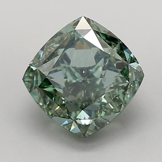 3.63 Ct. Fancy Vivid Green Cushion Lab Grown Diamond