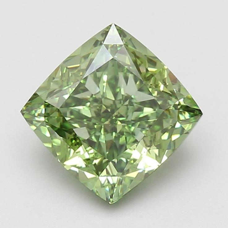 3.06 Ct. Fancy Vivid Green Cushion Lab Grown Diamond