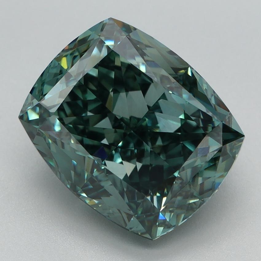 4.38 Ct. Fancy Vivid Green Cushion Lab Grown Diamond