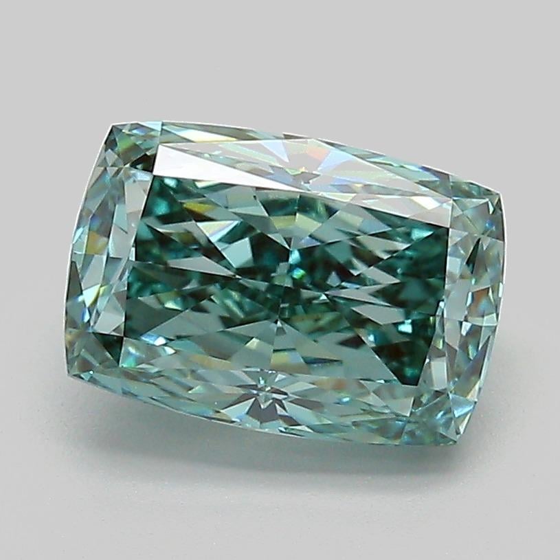 2.14 Ct. Fancy Vivid Bluish Green Cushion Lab Grown Diamond