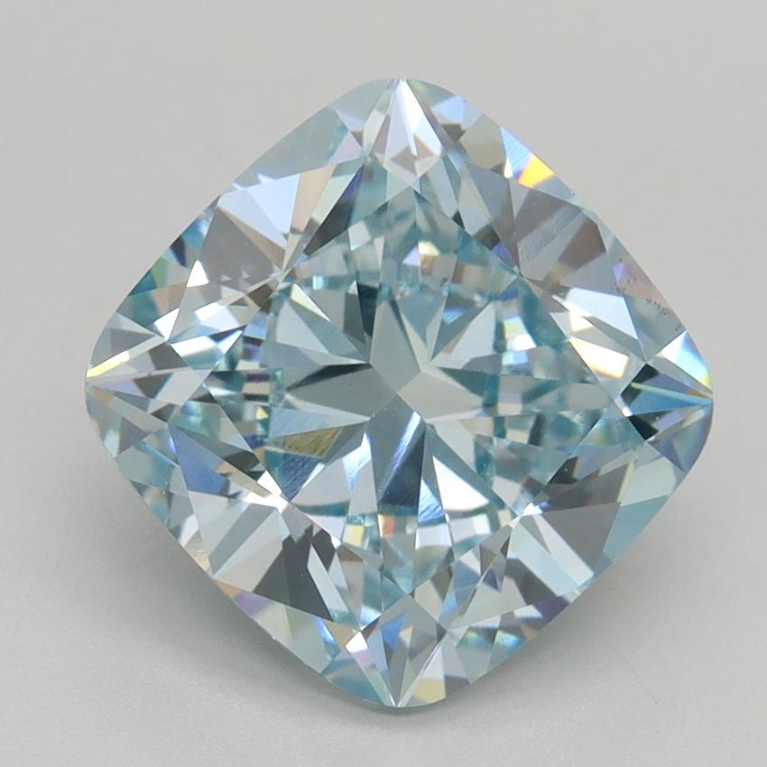 4.03 Ct. Fancy Intense Greenish Blue Cushion Lab Grown Diamond