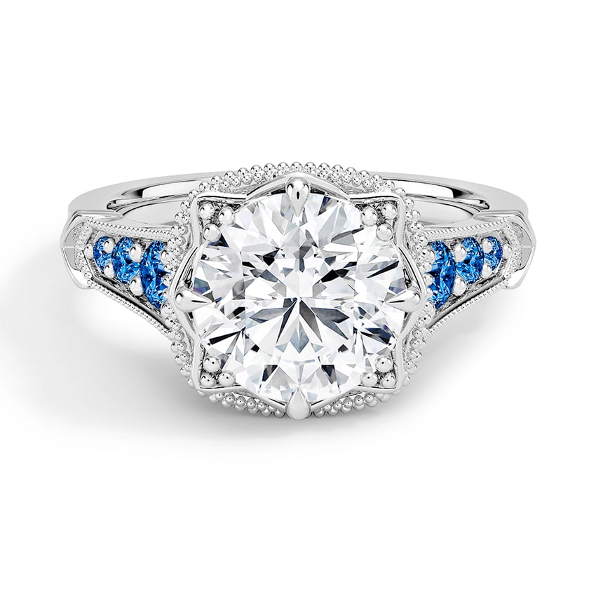 Custom Vintage-Inspired Filigree Lab Sapphire and Diamond Ring