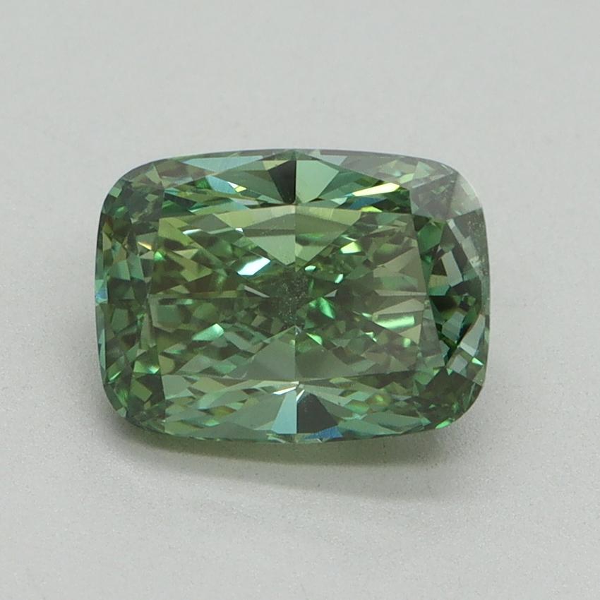 2.03 Ct. Fancy Vivid Green Cushion Lab Grown Diamond