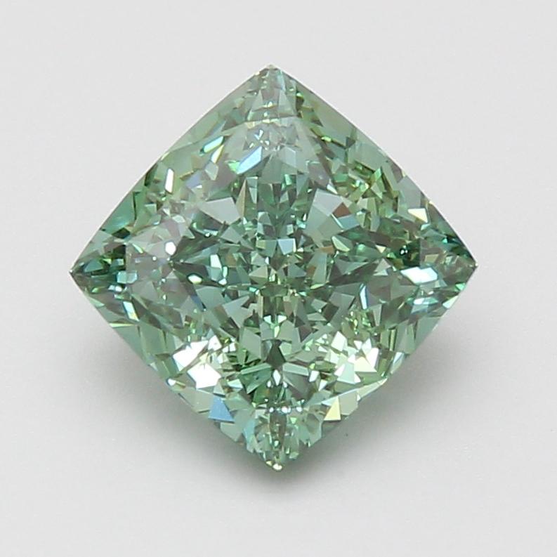3.04 Ct. Fancy Vivid Green Cushion Lab Grown Diamond