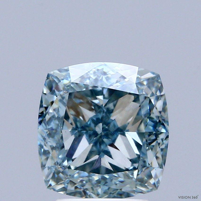 4.01 Ct. Fancy Vivid Greenish Blue Cushion Lab Grown Diamond
