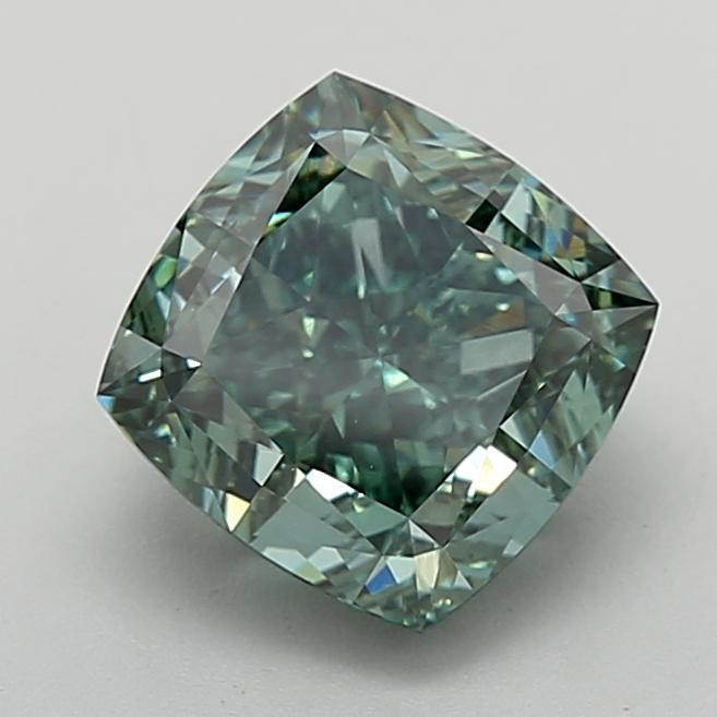 3.28 Ct. Fancy Vivid Green Cushion Lab Grown Diamond