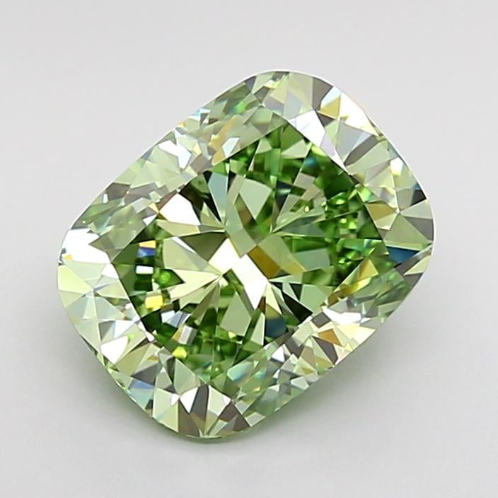 2.56 Ct. Fancy Vivid Green Cushion Lab Grown Diamond