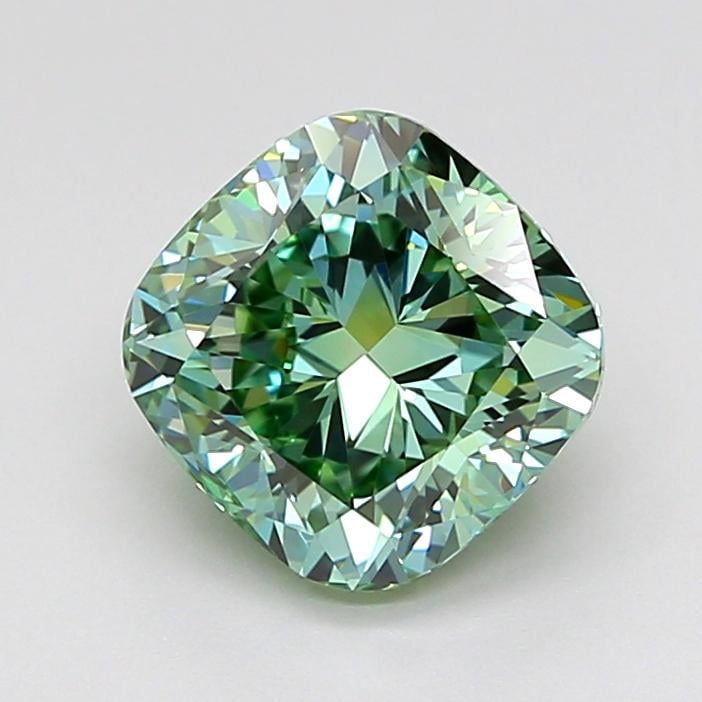 1.90 Ct. Fancy Vivid Green Cushion Lab Grown Diamond