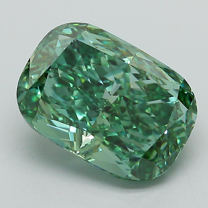 4.01 Ct. Fancy Vivid Green Cushion Lab Grown Diamond