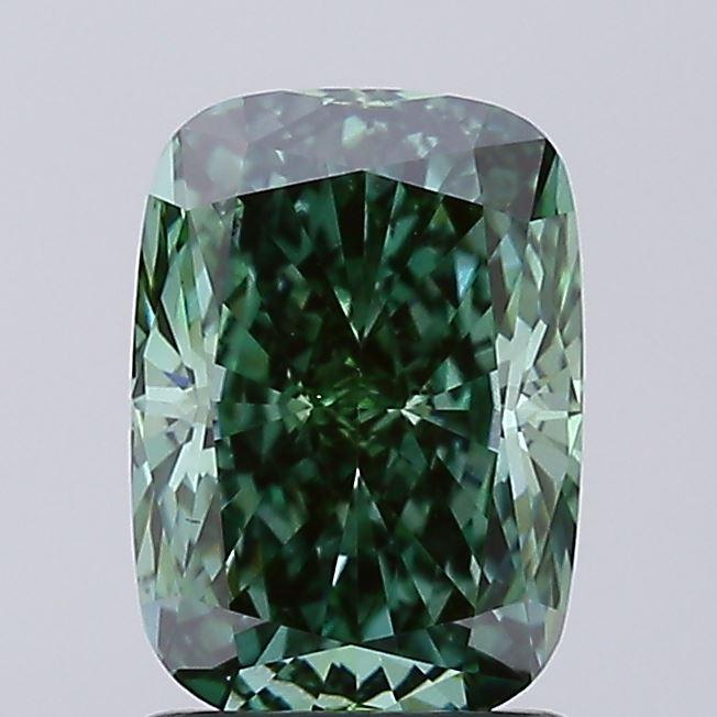 1.55 Ct. Fancy Vivid Green Cushion Lab Grown Diamond