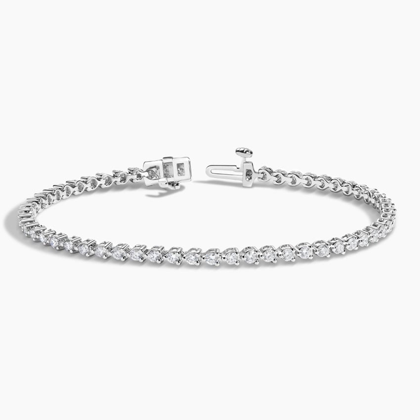 18K White Gold Three Prong Diamond Tennis Bracelet Two Carats ...