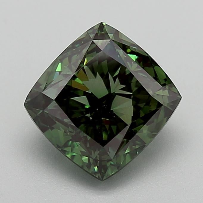 3.28 Ct. Fancy Vivid Green Cushion Lab Grown Diamond