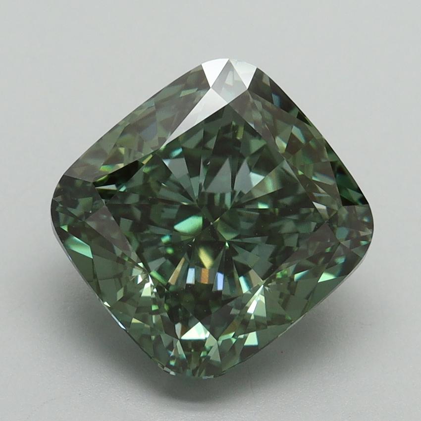 4.22 Ct. Fancy Vivid Green Cushion Lab Grown Diamond