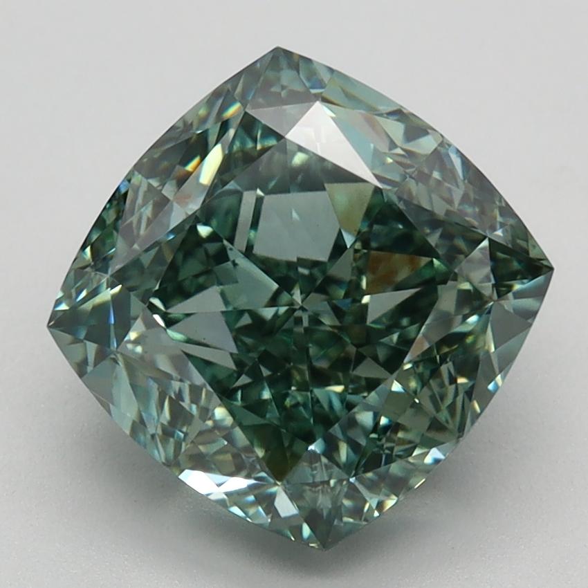 3.64 Ct. Fancy Vivid Green Cushion Lab Grown Diamond
